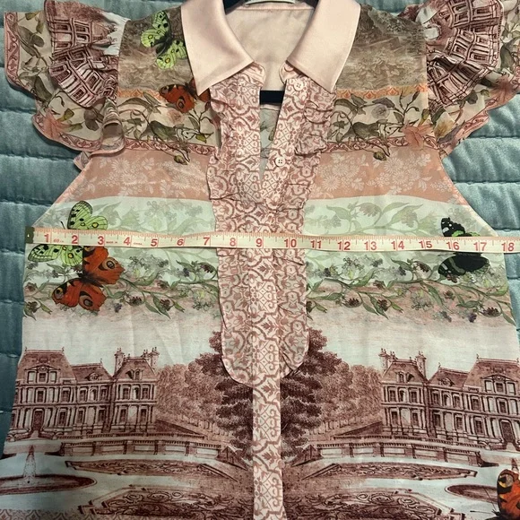 Alice + Olivia Multicolor Blouse with Pink Collar - Picture 9 of 11